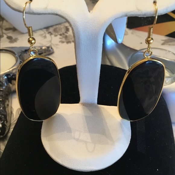 FINAL PAIR~Black Onyx- 18KT Oval dangle EARRINGS💥 - Picture 1 of 4